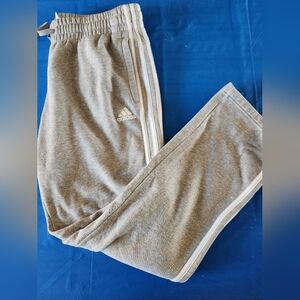 Adidas Youth Large Gray White 3 Stripe Fleece Sweatpants Track
